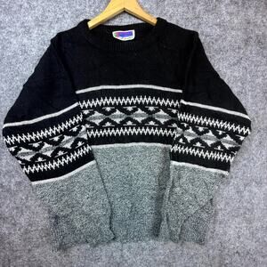 Vintage Sweater Graphix Sweater Mens Gray Black Ski Lodge Nordic Cabincore Retro